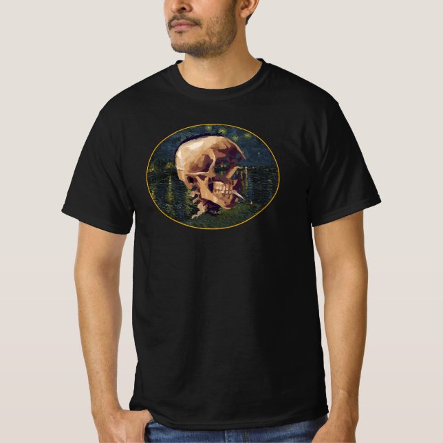 Camiseta Caveira de Van Gogh com Fundo de Arles (Frente)