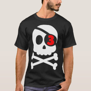 Camiseta Caveira e Crossbones Pirata aniversário de 3 anos 