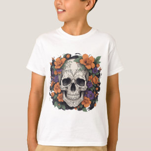 Camiseta Caveira e Flores - Fusão Crônica Floral