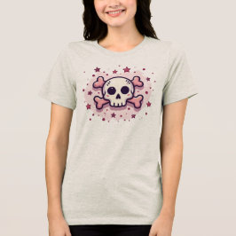 Camiseta Caveira e Ossos Cruzados Rosa Pastel