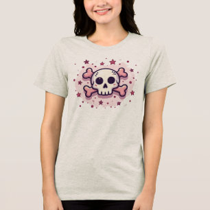 Camiseta Caveira e Ossos Cruzados Rosa Pastel