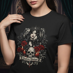 Camiseta Caveira e Rosas Góticas Sombrias e Divinas
