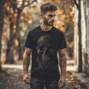 Camiseta Caveira Escura com Arte Barba   Símbolo da Mortali