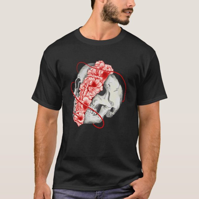 Camiseta Caveira Estética E Flores Sakura (Frente)