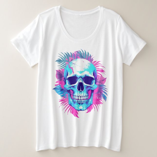 Camiseta Caveira Floral em Estilo Vaporwave (Frente do Design)