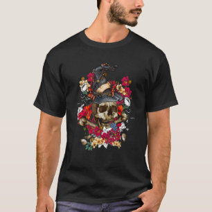 Camiseta Caveira Floral Vestindo o Crânio do Chapéu das Bru
