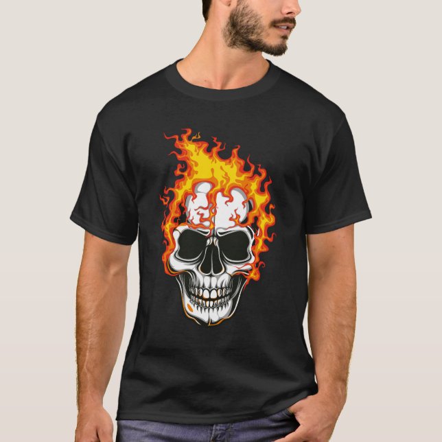 Camiseta Caveira Fogo Flamejante (Frente)