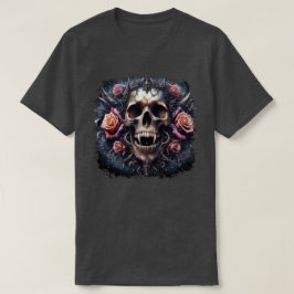 Camiseta Caveira Gótica Adornada com Rosas
