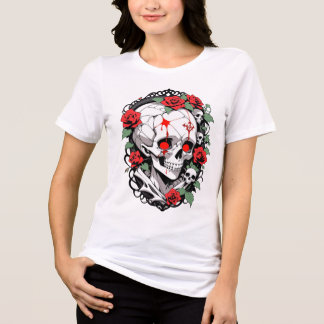 Camiseta Caveira Gótica com Rosas