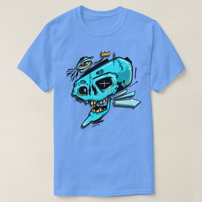Camiseta Caveira Grafite Azul (Frente do Design)