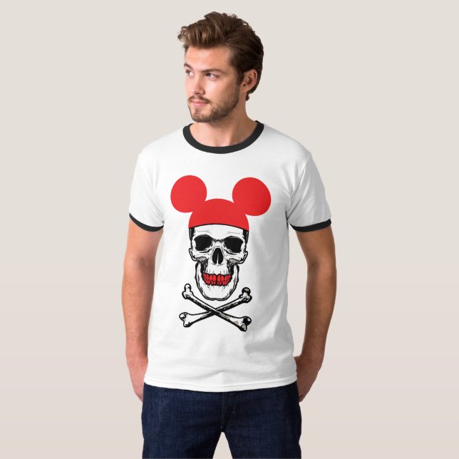Camiseta Caveira no chapéu com mouse-ouvido com X-Bone (Frente Completa)