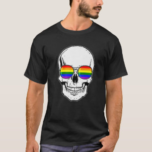 Camiseta Caveira orgulho gay LGBT Com Óculos De Sol Arco-