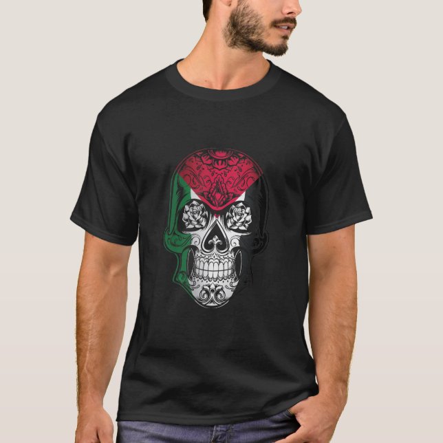 Camiseta Caveira Palestina E Bandeira De Rosas (Frente)