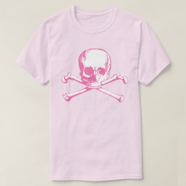 Camiseta Caveira Rosa E Ossos Cruzados (Frente do Design)