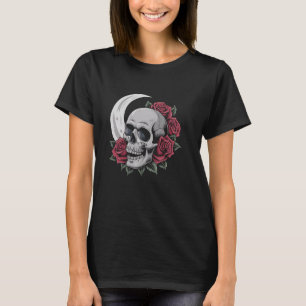 Camiseta Caveira Rosa Lua Ilustração Gótica Emo Morte Meta