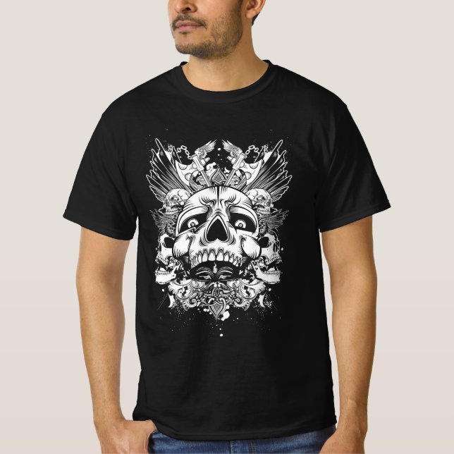Camiseta Caveiras de Canalha-Lama - Design da Morte Gótica  (Frente)