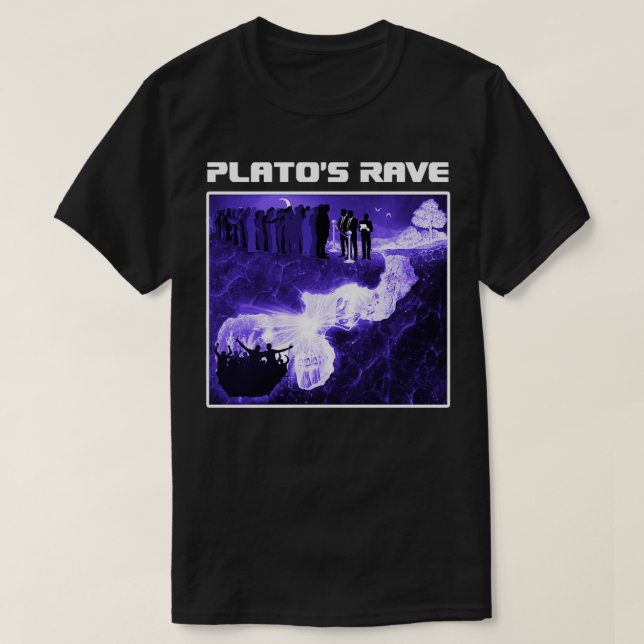 Camiseta Caverna Rave de Platão, Alegoria Engraçada, Raver  (Frente do Design)