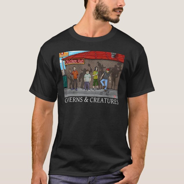 Camiseta Cavernas e Criaturas da Cabana de Frangos (Frente)