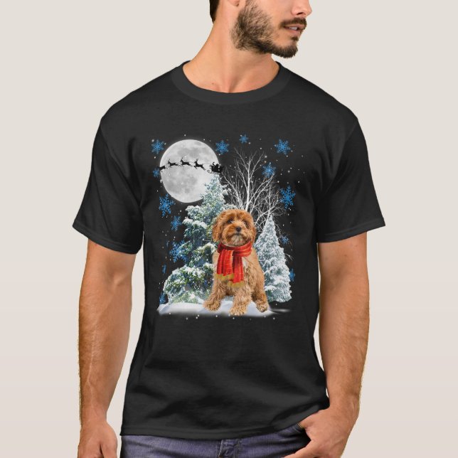 Camiseta Cavoodle Sob Lua À Neve Natal Pajama (Frente)