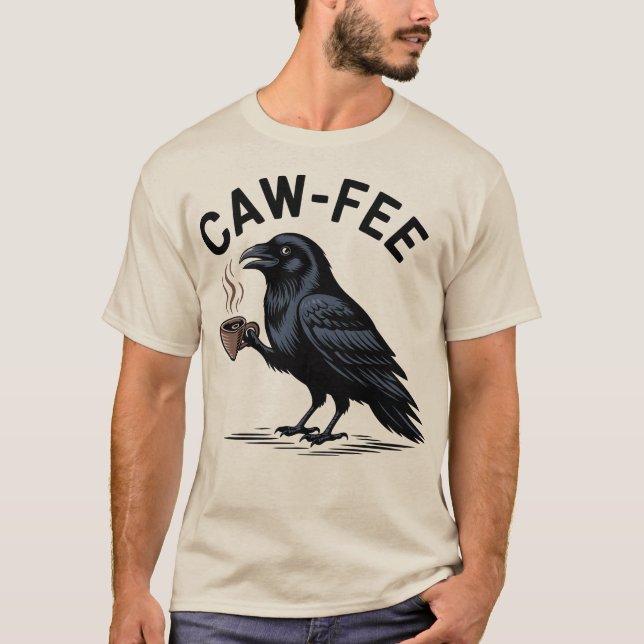 Camiseta Cawfee Raven Drinking Coffee Pun (Frente)