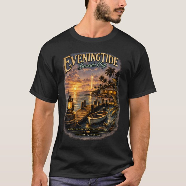 Camiseta Cay da Costa Espacial do Entardecer de Eveningtide (Frente)