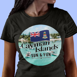 Camiseta "Cayman Islands Sun & Fun" Com Bandeira
