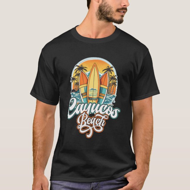 Camiseta Cayucos Três Surfboard E Palm Tree Circ (Frente)