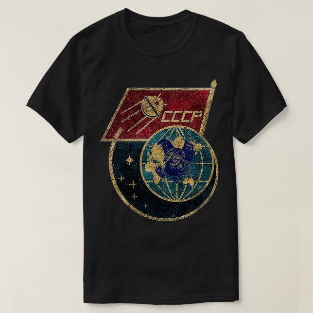 Camiseta CCCP original do Programa Espacial Rússia Laika Vi (Frente do Design)