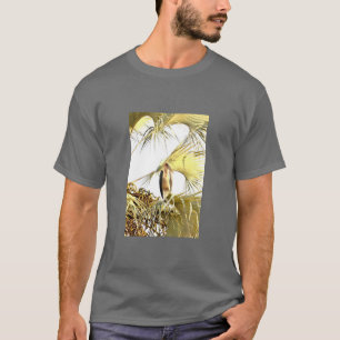 Camiseta Cegonha Marabo nas folhas gigantes de palmeira. Ca