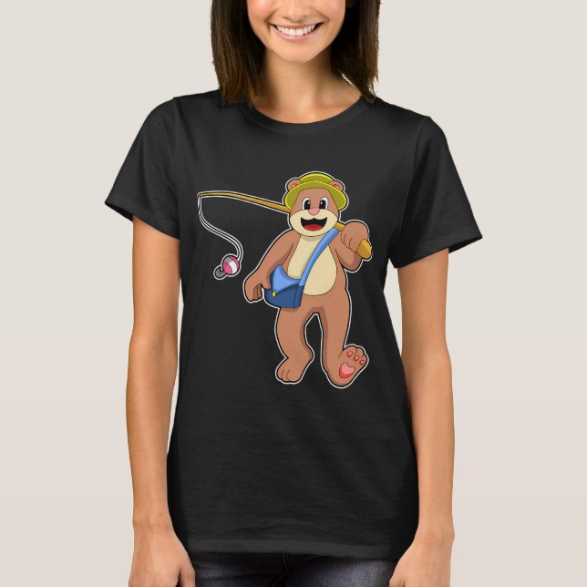 Camiseta Cegonha na pesca com vara de pescar (Frente)