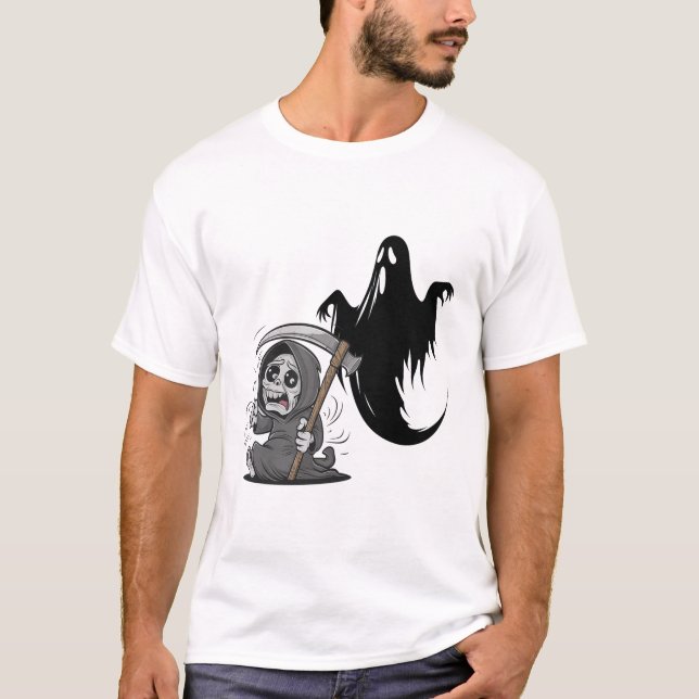 Camiseta Ceifador assustado e fantasma. (Frente)