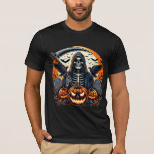 Camiseta Ceifador Cemitério Abóboras Assustadoras Halloween