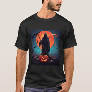 Camiseta Ceifador com Abóbora de Halloween e Lua Cheia