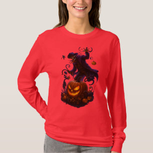 Camiseta Ceifador de Abóbora Escura – Esqueleto Sinistro de