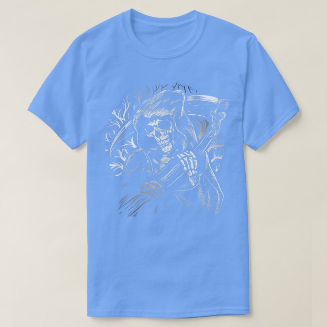 Camiseta Ceifador de Grim Morto da Morte Esqueleto Hallowee (Frente do Design)
