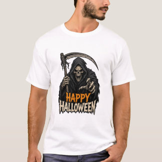 Camiseta Ceifador Feliz Dia das Bruxas Design Assustador de