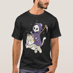 Camiseta Ceifador Montado num Gato Halloween