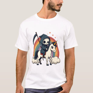 Camiseta Ceifeira Vintage Montando Unicórnio Arco-íris Fofo
