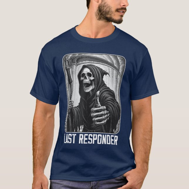 Camiseta Ceifeiro Macabro Respondedor Final Engraçado Esque (Frente)