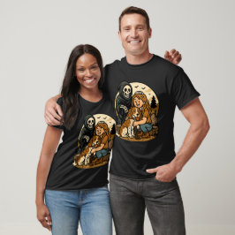 Camiseta Ceifeiro Sinistro Assustador com Menina e Cachorro