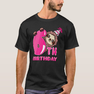 Camiseta Celebração 6 de Festa de Bday Theme Theme Sloth de
