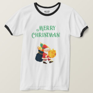 Camiseta Celebração Alegre Natal Presentes Santa Ringer