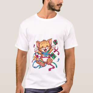 Camiseta Celebração de Aniversário de Gatinho Kawaii Animad