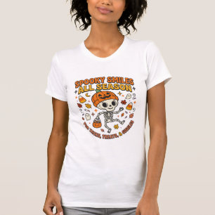 Camiseta Celebração de Esqueleto Aconchegante de Halloween