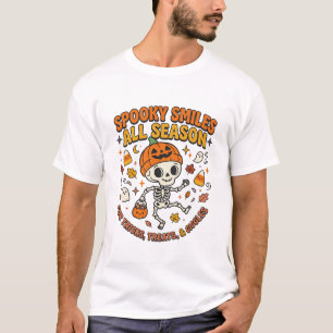 Camiseta Celebração de Esqueleto Aconchegante de Halloween
