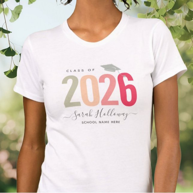 Camiseta Celebração de Formatura Chic Moderno Rosa Bege (Criador carregado)