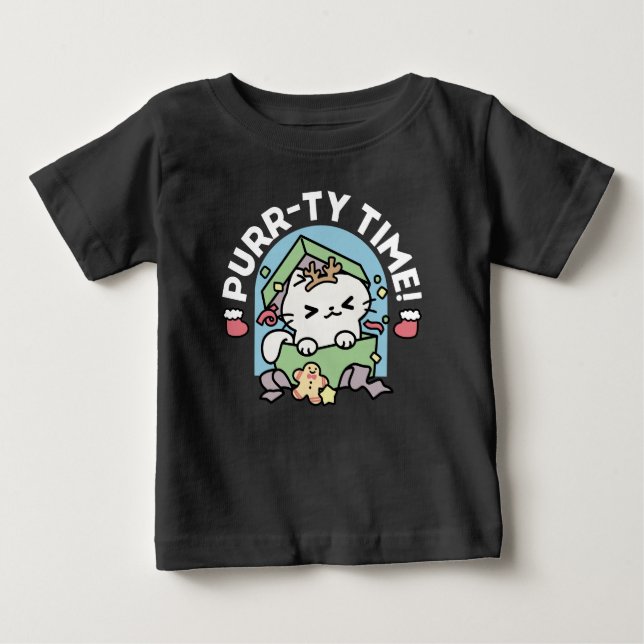Camiseta Celebração de Natal com Gato de Tempo Puro (Frente)