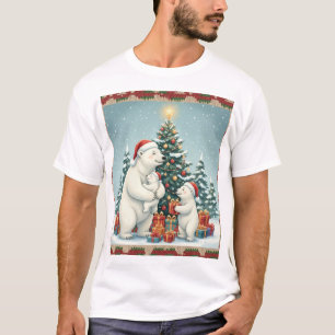 Camiseta Celebração de Natal da Família de Ursos Polares
