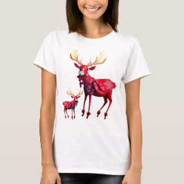 Camiseta Celebração de Natal Rena Vermelha Elegante