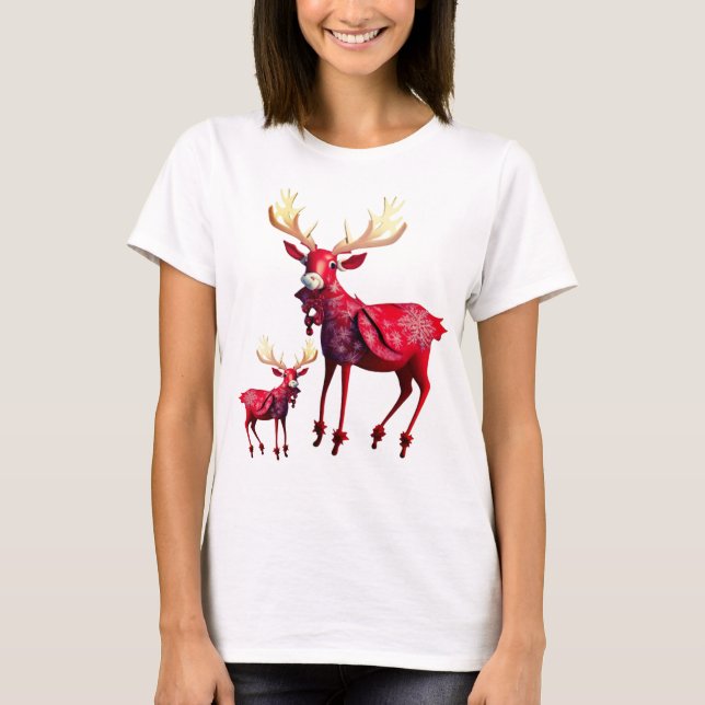 Camiseta Celebração de Natal Rena Vermelha Elegante (Frente)